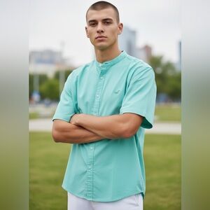 Hollister Men's Light Sea Green Blue Casual Shirt slim small NWT